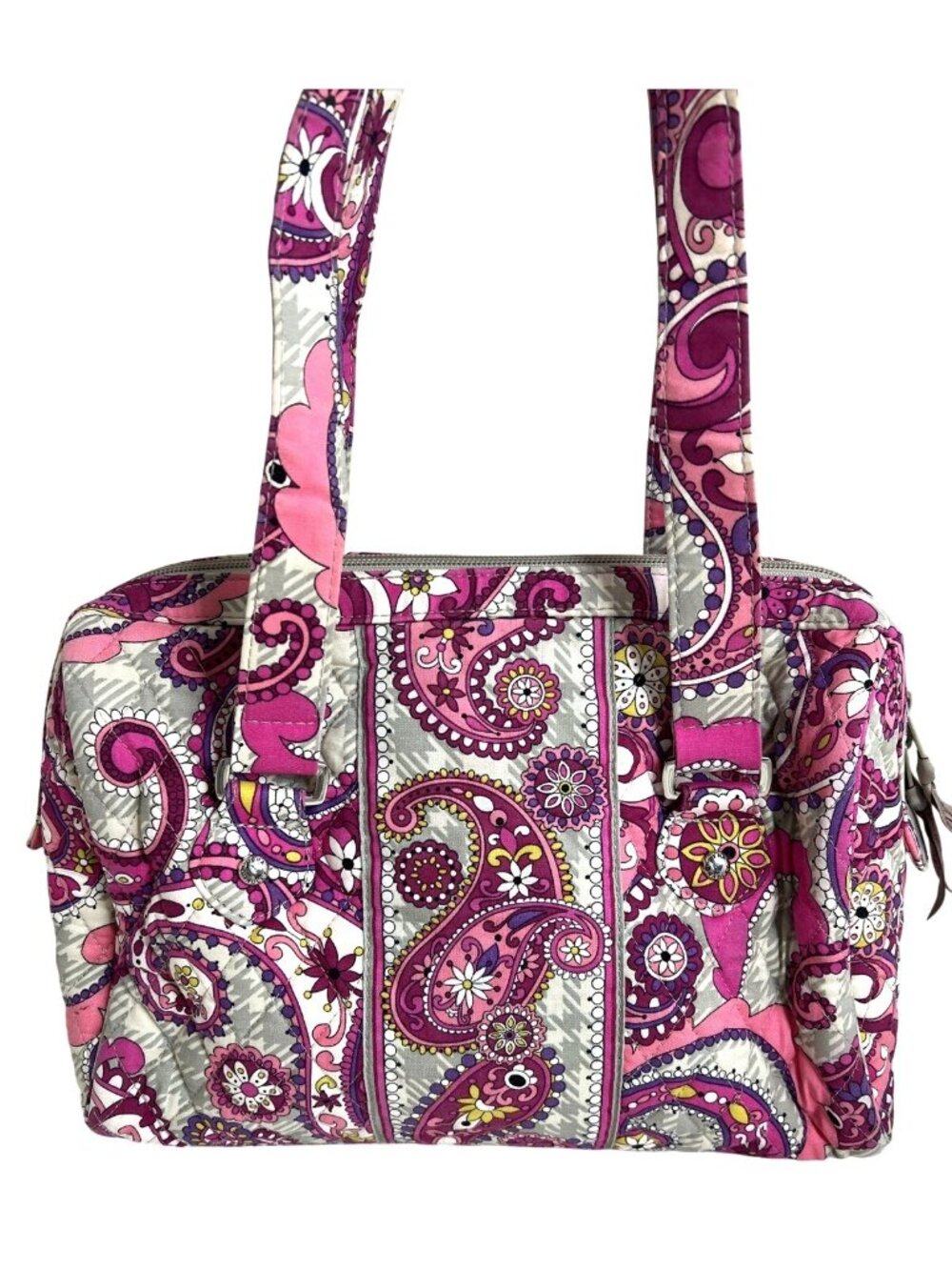 Vera Bradley Pink & Purple Paisley Quilted Tote Bag With Top Zipper Closure